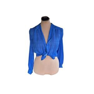 Partners Vintage Semi Sheer Button-Up Shirt Sz 12 - Blue, Office Siren, 90s